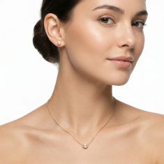 Freshwater Cultured Pearl Solitaire Necklace and Stud Earring 10k Yellow Gold Two Piece Set