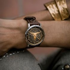 Bulova X Stetson Longhorn Dial Brown Leather Strap Automatic Watch 39mm - 96A334