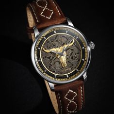 Bulova X Stetson Longhorn Dial Brown Leather Strap Automatic Watch 39mm - 96A334