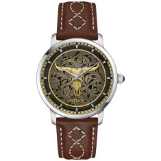 Bulova X Stetson Longhorn Dial Brown Leather Strap Automatic Watch 39mm - 96A334 1