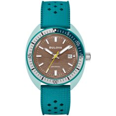Bulova Snorkel Sea Turtle Brown Dial Green Rubber Strap Watch 41mm - 98B446
