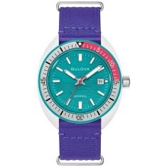 Bulova Snorkel Teal Dial Violet #TIDE Nylon NATO Strap Limited Edition Watch 41mm - 98B447