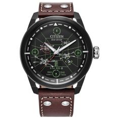 Men's Citizen Eco-Drive Star Wars X-Wing and TIE Fighter Black Dial Black Leather Strap Watch 45mm - AW1738-05W