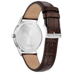 Citizen Eco-Drive Classic Dress Silver-Tone Dial Leather Strap Watch 40mm - AW1780-25A