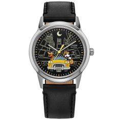 Citizen Eco-Drive Disney Mickey Mouse and Pluto Take NYC Black Dial Black Leather Watch 40mm - AW1860-01W 1