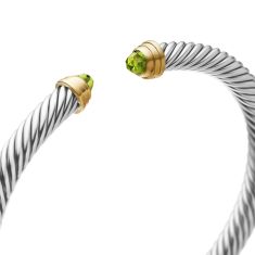 David Yurman Classic Cable Bracelet in Sterling Silver with 14K Yellow Gold and Peridot, 5mm