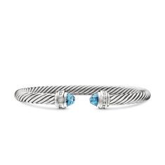 David Yurman Classic Cable Bracelet in Sterling Silver with Blue Topaz and Diamonds, 5mm 1