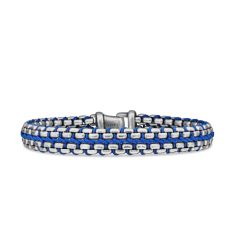 Men's Woven Box Chain Bracelet in Sterling Silver with Blue Nylon, 12mm 1