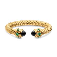 David Yurman Renaissance Cablespira Bracelet in 18K Yellow Gold with Black Onyx and Tsavorite, 9mm