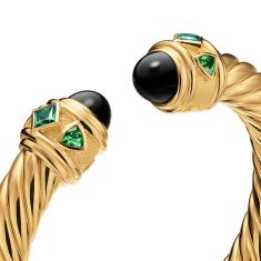 David Yurman Renaissance Cablespira Bracelet in 18K Yellow Gold with Black Onyx and Tsavorite, 9mm