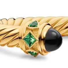David Yurman Renaissance Cablespira Bracelet in 18K Yellow Gold with Black Onyx and Tsavorite, 9mm