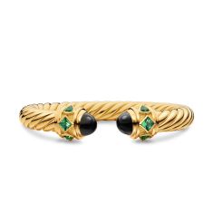 David Yurman Renaissance Cablespira Bracelet in 18K Yellow Gold with Black Onyx and Tsavorite, 9mm