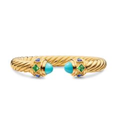 David Yurman Renaissance Cablespira Bracelet in 18K Yellow Gold with Turquoise, Tsavorite and Tanzanite, 9mm