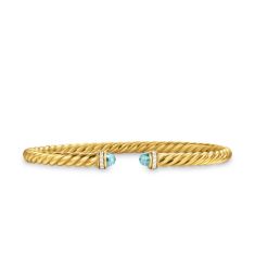 image of David Yurman Cablespira Flex Bracelet in 18K Yellow Gold with Aquamarine and Diamonds, 4mm with sku:B18092D88AAQDI