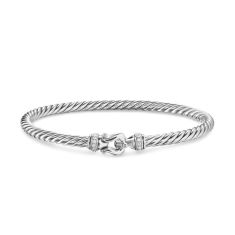 David Yurman Cable Flex Buckle Bracelet in Sterling Silver with Diamonds, 4mm