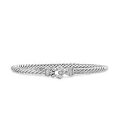David Yurman Cable Flex Buckle Bracelet in Sterling Silver with Diamonds, 4mm