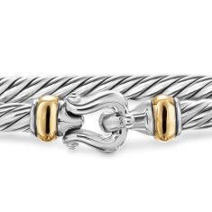 David Yurman Cable Flex Buckle Bracelet in Sterling Silver with 14K Yellow Gold, 4mm
