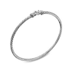 David Yurman Micro Cable Flex Buckle Bracelet in Sterling Silver with Diamonds, 2.6mm