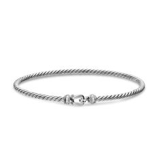 David Yurman Micro Cable Flex Buckle Bracelet in Sterling Silver with Diamonds, 2.6mm