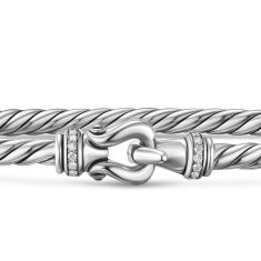 David Yurman Micro Cable Flex Buckle Bracelet in Sterling Silver with Diamonds, 2.6mm