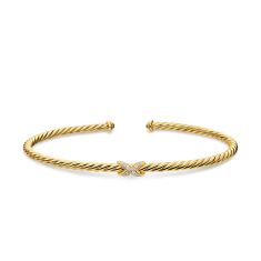 David Yurman Micro Cablespira Flex Petite X Bracelet in 18K Yellow Gold with Diamonds, 2.6mm