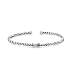 David Yurman Micro Cable Flex Petite X Bracelet in Sterling Silver with Diamonds, 2.6mm