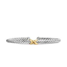 David Yurman Cable Flex X Station Bracelet in Sterling Silver with 14K Yellow Gold, 4mm