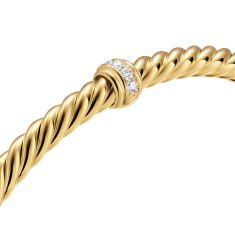 David Yurman Cablespira Flex Station Bracelet in 18K Yellow Gold with Diamonds, 4mm