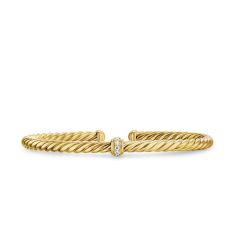 image of David Yurman Cablespira Flex Station Bracelet in 18K Yellow Gold with Diamonds, 4mm with sku:B18480D88ADI