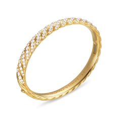 David Yurman Sculpted Cable Bangle Bracelet in 18K Yellow Gold with Diamonds, 8mm