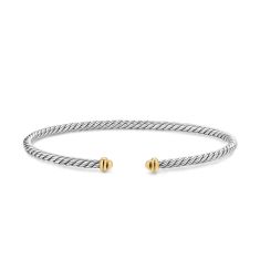 David Yurman Micro Cable Flex Bracelet in Sterling Silver with 14K Yellow Gold, 2.6mm