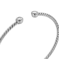 David Yurman Micro Cable Flex Round Bracelet in Sterling Silver with Diamonds, 2.6mm