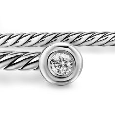 David Yurman Micro Cable Flex Round Bracelet in Sterling Silver with Diamonds, 2.6mm