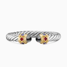 David Yurman Renaissance Cable Flex Bracelet in Sterling Silver with 14K Yellow Gold, Hematine, Rhodolite Garnet and Iolite, 9mm 1