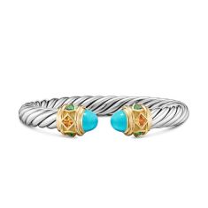 David Yurman Renaissance Cable Flex Bracelet in Sterling Silver with 14K Yellow Gold, Turquoise, Madeira Citrine and Tsavorites, 9mm 1