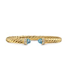 David Yurman Cablespira Flex Bracelet in 18K Yellow Gold with Blue Topaz and Diamonds, 6mm 1