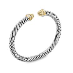 David Yurman Cable Flex Bracelet in Sterling Silver with 14K Yellow Gold, Champagne Citrine and Diamonds, 6mm