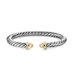 David Yurman Cable Flex Bracelet in Sterling Silver with 14K Yellow Gold, Champagne Citrine and Diamonds, 6mm