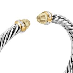 David Yurman Cable Flex Bracelet in Sterling Silver with 14K Yellow Gold, Champagne Citrine and Diamonds, 6mm