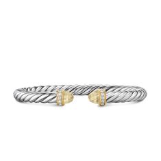 David Yurman Cable Flex Bracelet in Sterling Silver with 14K Yellow Gold, Champagne Citrine and Diamonds, 6mm