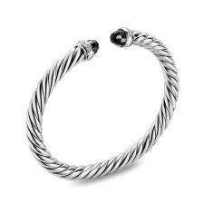 David Yurman Cable Flex Bracelet in Sterling Silver with Black Onyx and Diamonds, 6mm
