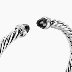David Yurman Cable Flex Bracelet in Sterling Silver with Black Onyx and Diamonds, 6mm