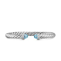 David Yurman Cable Flex Bracelet in Sterling Silver with Blue Topaz and Diamonds, 6mm 1