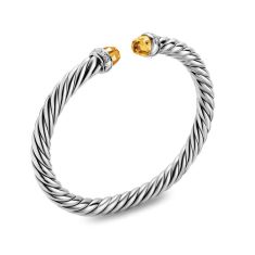 David Yurman Cable Flex Bracelet in Sterling Silver with Citrine and Diamonds, 6mm