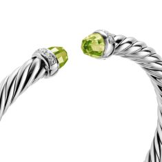 David Yurman Cable Flex Bracelet in Sterling Silver with Peridot and Diamonds, 6mm