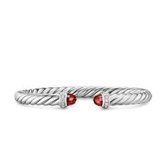 David Yurman Cable Flex Bracelet in Sterling Silver with Rhodolite Garnet and Diamonds, 6mm 1