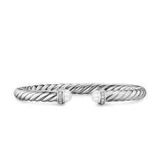 David Yurman Cable Flex Bracelet in Sterling Silver with Pearls and Diamonds, 6mm 1