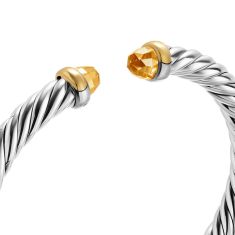 David Yurman Cable Flex Bracelet in Sterling Silver with 14K Yellow Gold and Citrine, 6mm