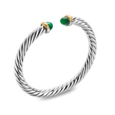 David Yurman Cable Flex Bracelet in Sterling Silver with 14K Yellow Gold and Green Onyx, 6mm