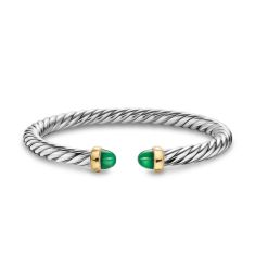 David Yurman Cable Flex Bracelet in Sterling Silver with 14K Yellow Gold and Green Onyx, 6mm